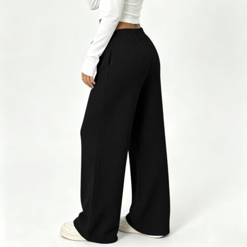 Womens Pinstripe Wide Leg Pants High Rise Elastic Waist Drawstring Trousers - image 7