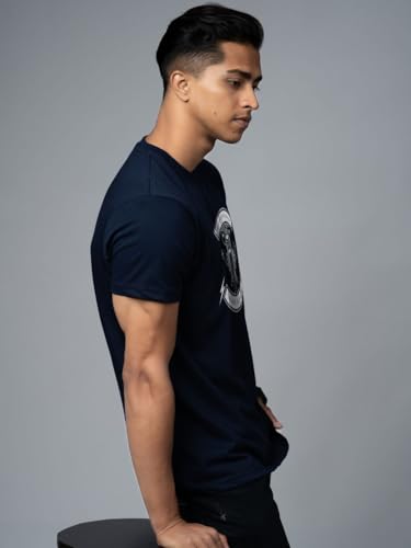 Image of T-Shirt for Men - 100% Cotton Ladakh Motorcycle Rider Half Sleeve Round Neck Graphic Print | Regular & Oversized Fit | 180 /220 GSM | S-5XL | Black, Navy Blue, Olive, Red, White
