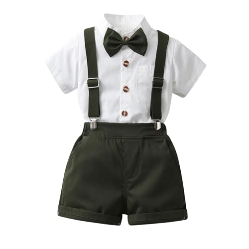 2026 Niños Pequeños Niños Manga Corta Sólido Camiseta Tops Tirantes Pantalones Cortos Niño Niños Caballero Trajes, Verde militar., 4-5 años