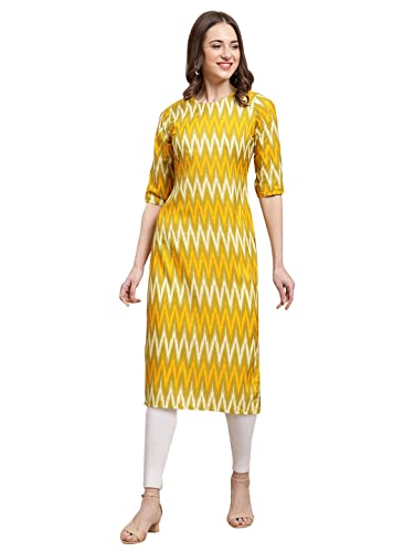 Pinkmint Women's Crepe Regular Kurta (530329_Yellow & Green_XXL)