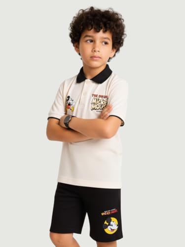 Image of Nap Chief Kids Mickey Mouse Printed Cotton Co-ord Set | Printed T-Shirt & Shorts for Boys & Girls
