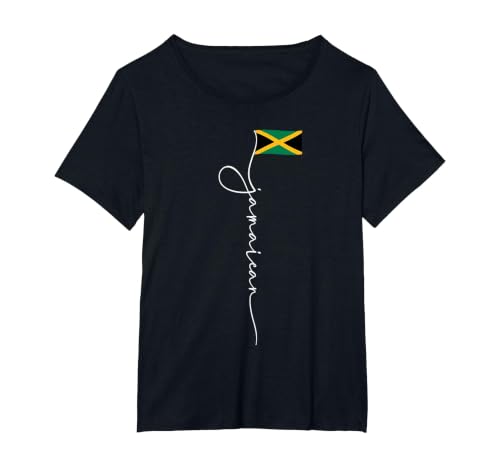 Jamaica Signature Jamaican Flag T-Shirt, Women's Plus, Black, 1X