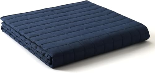 YnM 12lbs Weighted Blanket for Adults, Cotton Heavy Bed Throw Blanket with Cooling Glass Beads for All Season Use, Ideal for One Person of 110lbs (60x80 Inches, Queen Bed,Navy)