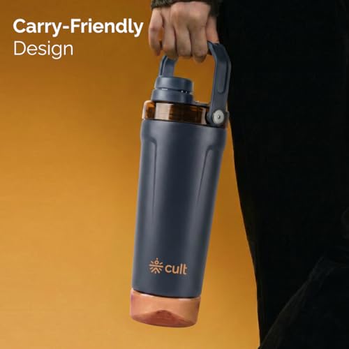 Image of CULT Steel Shaker Bottle 600ml Protein Mixer Bottle with Secure Lock Lid, Storage Compartment & Non-Slip Grip for Gym & Travel, BPA-Free