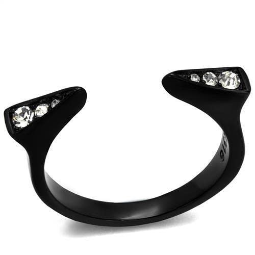 TK2287 - IP Black(Ion Plating) Stainless Steel Ring with Top Grade Crystal in Clear, Size 6