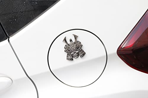 Image of Samurai Metal Car Sticker, Japanese Style Hannya Decal, Demon with Helmet Emblem, Devil Death Skull Zinc Alloy Skull Cool Badge for Automotive, Truck, Motorcycle (Type A - Gun Color)