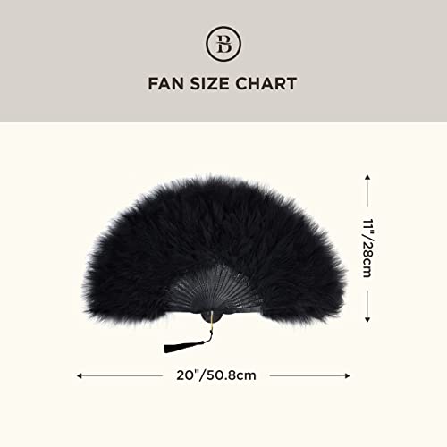 BABEYOND Marabou Feather Fan 20s Vintage Folding Fan Flapper Hand Fan for Costume Dancing Show Tea Party Wedding Decoration (Black-Black Rib)