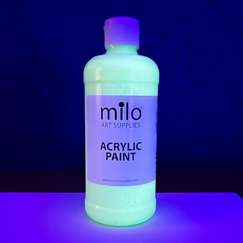 milo Glow in the Dark Acrylic Paint | Clear Phosphorescent Green Glow | 16 oz Bottle | Easy Light Glow Activated | Made in the USA | Non-Toxic | Glows UV in Black Light | Paint in the Dark