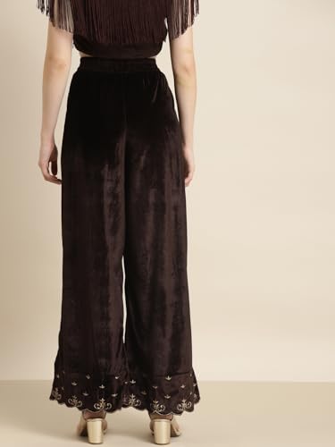 Image of Women's Velvet Embroidered Flared Pants