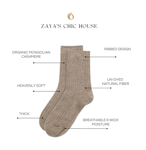 Zaya's Chic House - Luxurious Organic Cashmere Socks - Un-dyed Premium Natural Fiber - Thick, Soft, Cozy - Made in Mongolia4