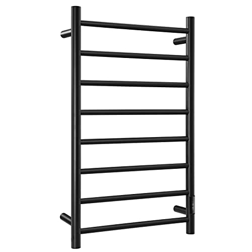 Homeleader 304 Stainless Steel Heated Towel Rack, Wall Mounted Towel Warmer With 4/6H Timer, Plug-In & Hardwired Optional, Black #TOP24