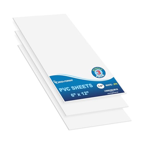 Image of Mega Format Expanded PVC Plastic Sheets - 6 inch X 12 inch Rigid White Sheet for Crafts, Signage, & Displays - Sintra, Celtec PVC Board - Waterproof for Outdoors Use - 1 /8 inch 3mm Thick - 3-Pk-White