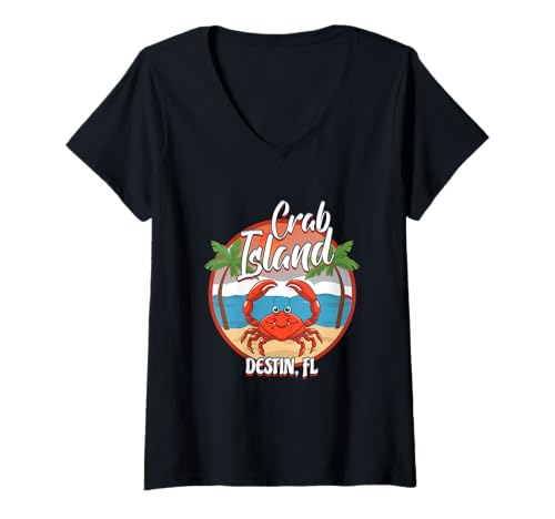 Womens Destin FL Apparel, Famous Destin Island, Island Crab Sandbar V-Neck T-Shirt