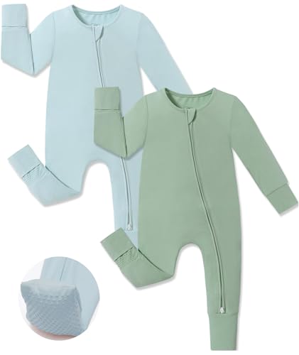 Image of JunNeng Viscose from Bamboo Sleeper with Mittens, 2 Way Zipper Baby Boy Pajamas, Non Slip Sleep'N Play Romper