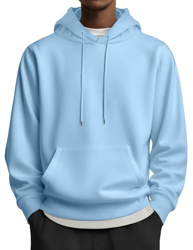 COOFANDY Mens Fashion Hooded Sweatshirt Hoodies Long Sleeve Workout Hoodie Pullover for Men Light Blue Large