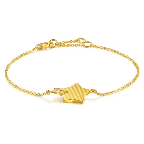 CHOW SANG SANG Dazzling Mirror Gold 999 24K Solid Gold Double Stars Bracelet for Women 94188B | 7 Inches, (18 CM)2