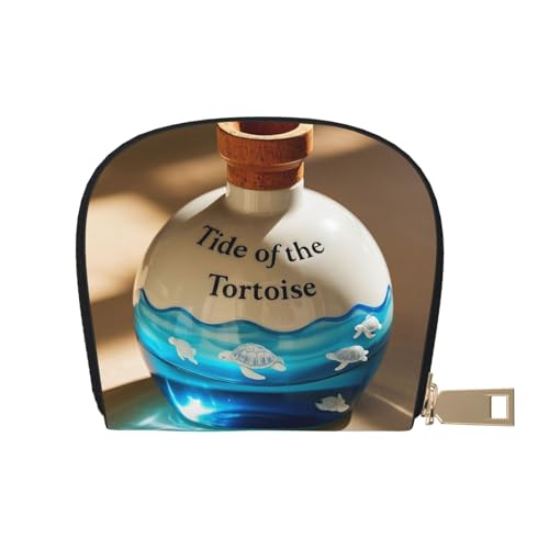 Tides of the Tortoise Print Credit Card Holder, PU Leather Small Card Bag Wallets with Zipper for Women Men id Business Card
