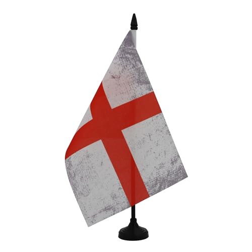 AZ FLAG - Drapeau De Table Angleterre Vintage 21x14 cm - Petit Drapeau Anglais Vieilli De Bureau 100% Polyester Avec Hampe De 25cm Et Socle En Plastique Noir