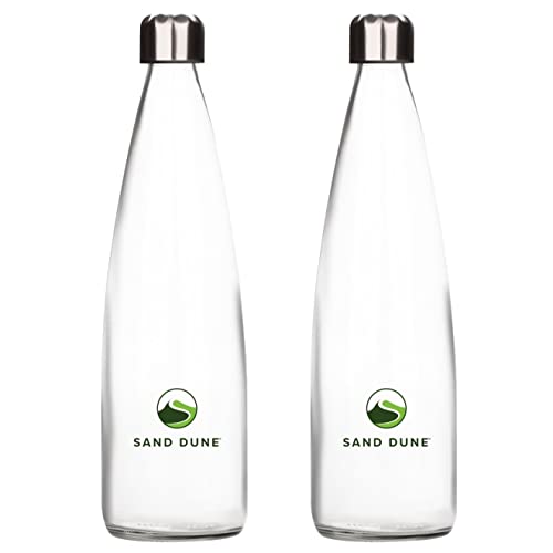 SAND DUNE Set of 2, 750 ml Each ROPP Glass water bottle, with Leak-Proof Airtight Stainless-Steel Lid for Water, Smoothie, Juices - Reusable Travel Glass Drinking Fridge Bottles