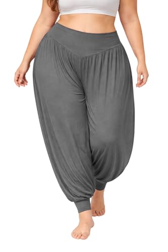 Generisch Pantalon sarouel pour femme - Grandes tailles - En coton modal doux - Pantalon de yoga...