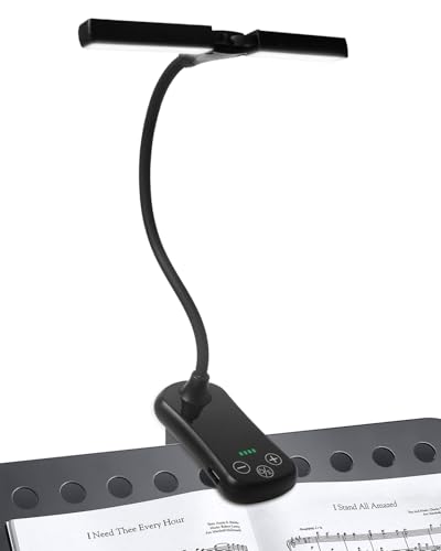 TobeBright Notenpultleuchte Klemmlampe mit 3 Farben 8 Helligkeit 14 LEDs Dimmbar Klavierlampe Notenständer Lampe USB-C Wiederaufladbar für das Klavier Gitarre Noten Buch Licht