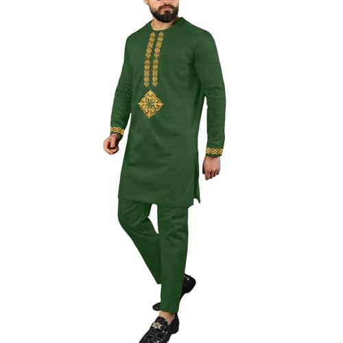 African Suits for Men with Gold Embroidery Dashiki 2 Piece Set Outfit Nigerian Attire Clothing - Main Image