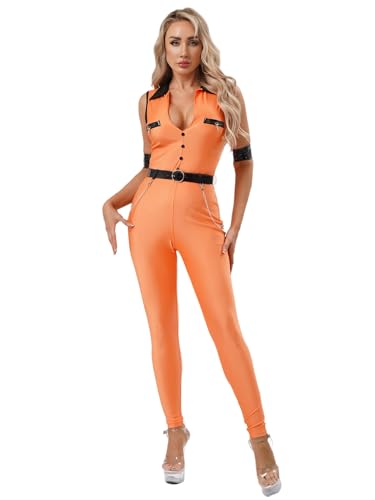 iiniim Disfraz de Prisionera Naranja para mujer Mono de Preso sin Mangas con Cinturón de Piel Sintética Uniforme de Reclusa para Fiesta Temática S-xxl Naranja XXL