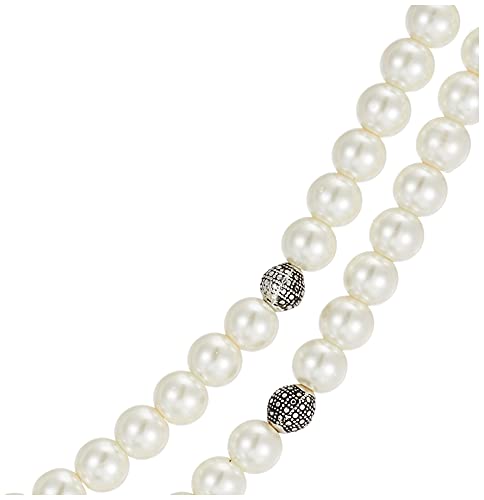 Estele Rhodium Plated Pearl Line Necklace with White Pearls and Fireballs for Women - Image 2