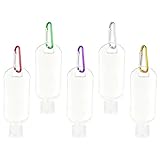 5 botellas de viaje recargables de 50 ml, recipientes a prueba de fugas con clips de llavero para artículos de tocador, desinfectante de manos y cosméticos (transparente, 5 piezas)