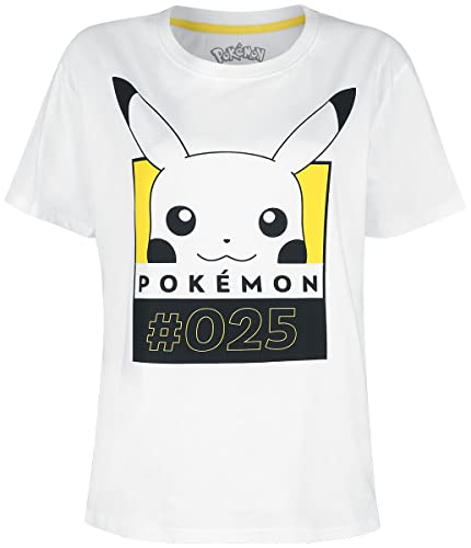 Pokèmon #25 Pikachu Mujer Camiseta Blanco M, 100% algodón, Regular