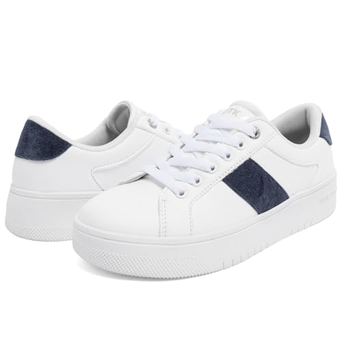 Image of Nautica Women's Court Sneaker - Casual Fashion Lace-Up Low Top Walking Shoes with Comfort Cushion Footbed, Lightweight Everyday Tennis Sneakers