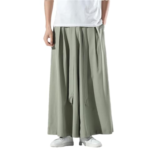 Mens Black Ice Silk Hakama Kung Fu Pants A Wide Bottom Wushu Kimono Chinese Cotton Wide Pants