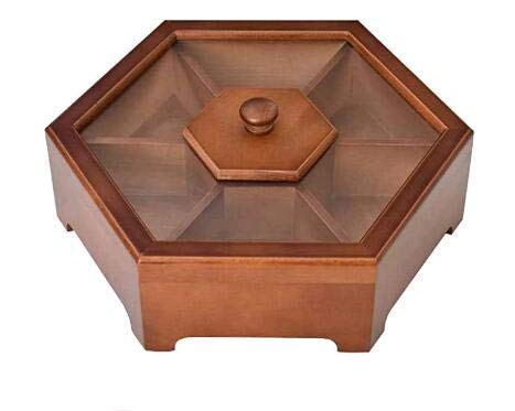 Wooden Dried Fruit Box, Multifunction Snack Storage Container Sectional Tray with Clear Window on the Lid, 7 Compartments Party Serving Platter for Candy/Nut/Sweets Cookies