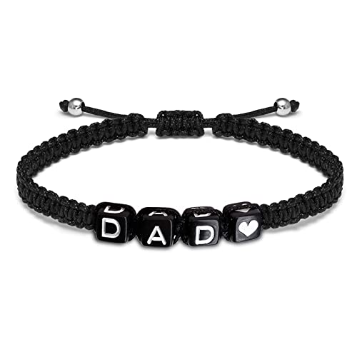 Image of Braided Rope Bracelet Adjustable Jewelry for Family Sisters Mom Grandma BFF | Adjustable black woven rope bracelets with personalized letter engraving.gifts for family, sisters, grandma & best friends