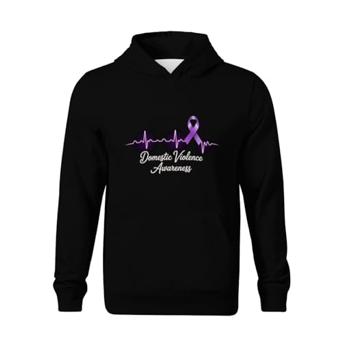 Kids Domestic Violence Awareness Month Purple Ribbon Heart Beat Boys Girl Lightweight Kangaroo Pocket Fleece Hoodies2
