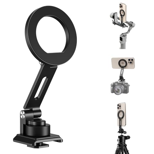 Image of elitehood Magsafe Tripod Mount with Cold Shoe & Arca Port & 1 /4 inch Thread, Aluminum Magnetic iPhone Tripod Mount Adapter for Camera, Adjustable Camera Phone Holder Attachment for iPhone & Smartphone