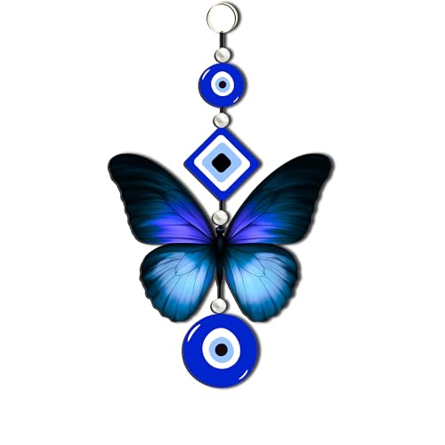 Image of Genxtra Blue Evil Eye Butterfly MDF Wall Hanging - Good Luck Charm for Housewarming, Diwali & Festive Decoration