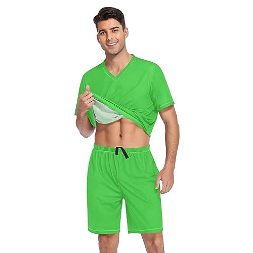 GAIGEO Green Men's Pajamas Set, Mens Sleep Set, Loungewear for Men Home Summer, S-XXL3