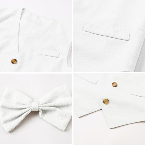 Image of SANGTREE Boys Suit Cotton Linen Formal Set Baby Boy Dress Clothes Gentleman Wedding Ring Bearer Outfits, 3 Months - 9 Years
