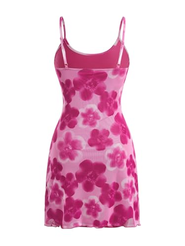 Verdusa Going Out Summer Dresses for Women Vacation Floral Mesh Sleeveless Bodycon Short Dress2