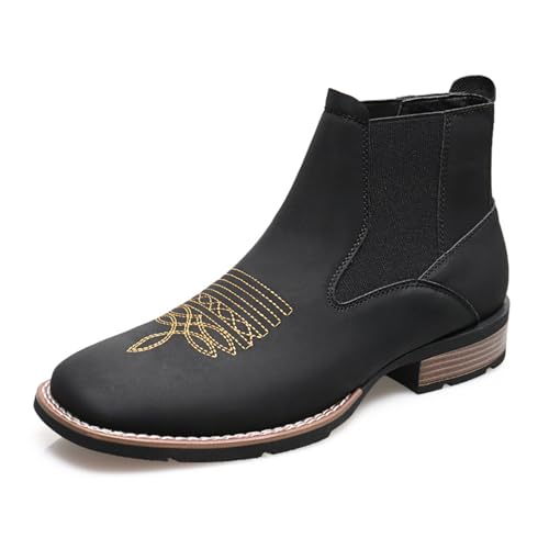Men's Fashion Chelsea Boots Casual Business Chunky Heel Boots Non-slip Comfortable Square Toe Ankle Boots Dress Boots Embroidered Western Cowboy Boots For Men
