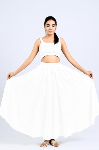 Image of Y X S Women's Rayon Flared Long Skirt with Gotta Lace Work | Free Size Ethnic Maxi Skirt for Festive, Party, Wedding, Casual Comfortable Flowy Skirt for Girls & Women White