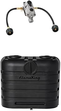 Flame King RV Propane Bundle - 2-Stage Auto Changeover Regulator with Two 12" Pigtails and Dual 30LB Tank Cover for RVs, Trailers, Campers