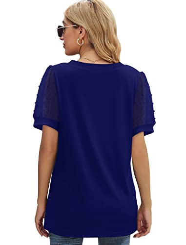 Image of Aokosor Womens Summer Tops V Neck T Shirts Swiss Dot Puff Sleeve Tops Loose Casual Tshirts