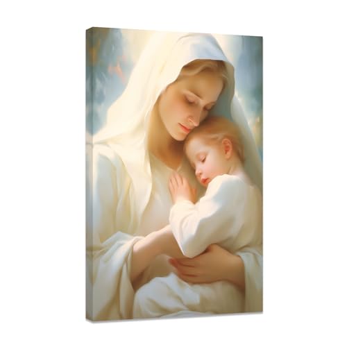 CCWACPP Lienzo de la Virgen María enmarcado para pared, cuadros católicos, decoración de pared de Jesús con su madre, pintura religiosa, espiritual, impresiones de iglesia, oración, decoración de