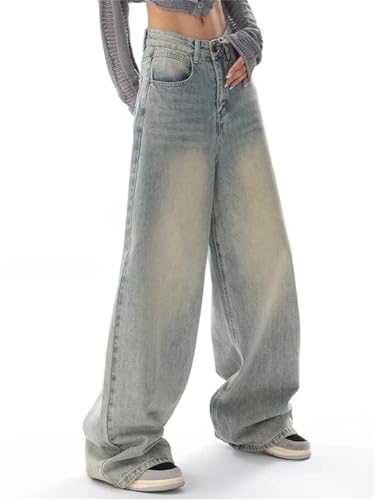 Women's Vintage Washed Thin Jeans Street Casual Neutral Style Blue Denim Trousers High Waist Straight Pants4