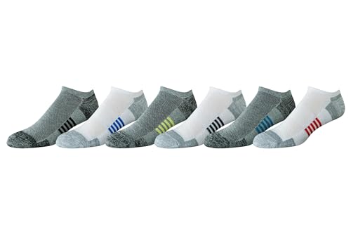 Amazon Essentials Men's Performance Breathable Cotton-Poly Blend Cushioned No Show Running and Trainer Athletic Ankle Socks, 6 Pairs, Grey/White, 7-11