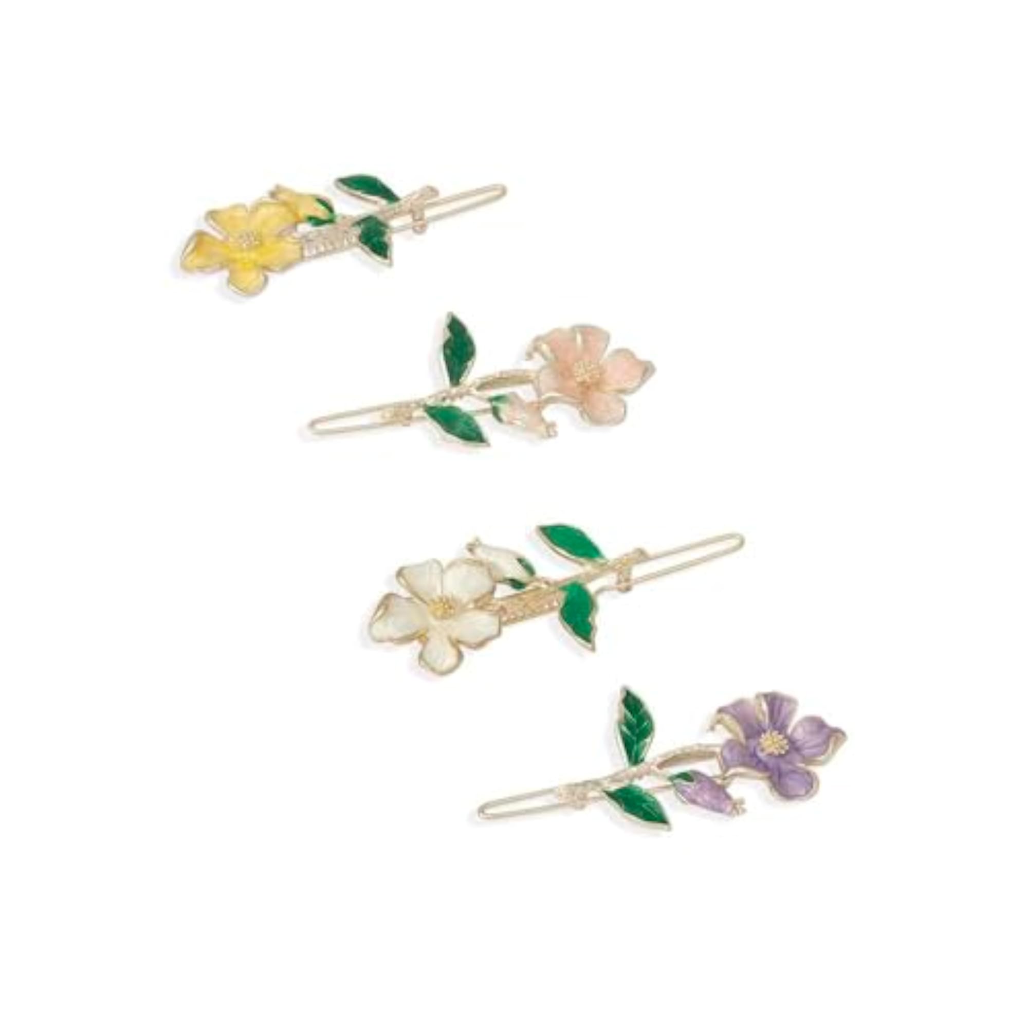 Floral Hair Clips Set, 4 Pieces for Girls, Assorted Flower Designs