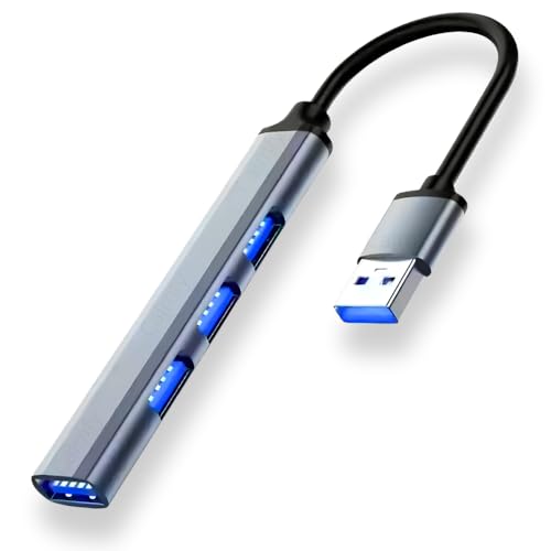 Hub USB 3.0 (4 Portas) Expansor até 5Gbps | Acabamento Alumínio | Ideal p/HD Externo, Pen Drive, Teclado, Mouse, PC, Notebook
