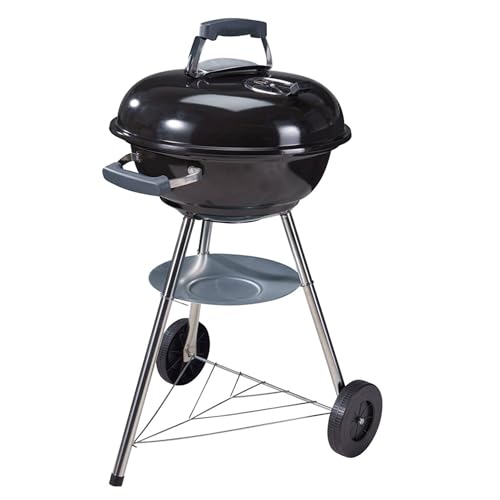 Well Home Barbacoa de Carbón con Ruedas Ø47cm - Parrilla de Acero Cromado y Rejilla para Carbón - Para Jardín, con Patas de Acero Inoxidable